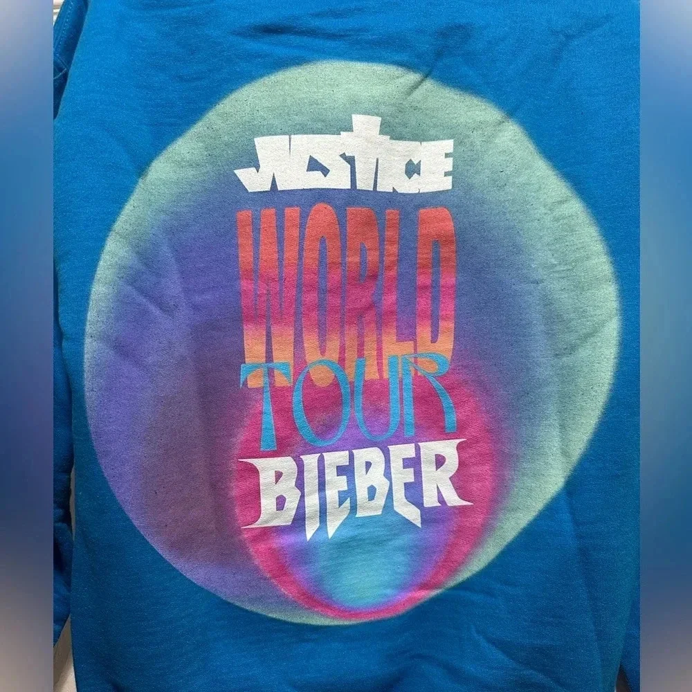 Justin Bieber Justice World Tour Hoodie Rare Color Blue Womens S